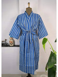 block-printed Cotton Kimono Robe in floral