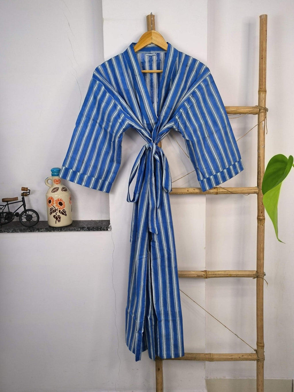 block-printed Cotton Kimono Robe in floral