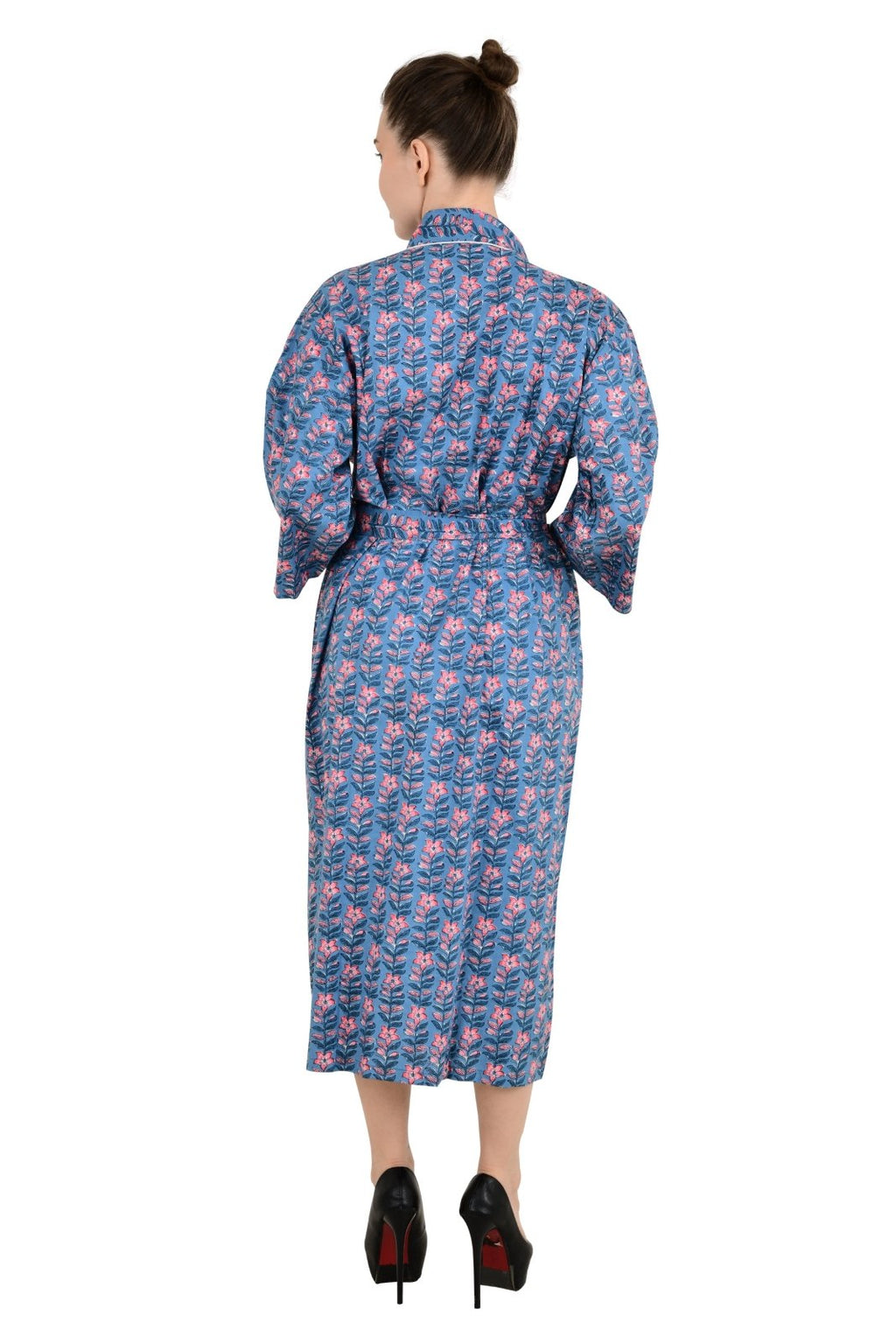 block-printed Cotton Kimono Robe in floral