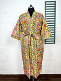 block-printed Cotton Kimono Robe in floral