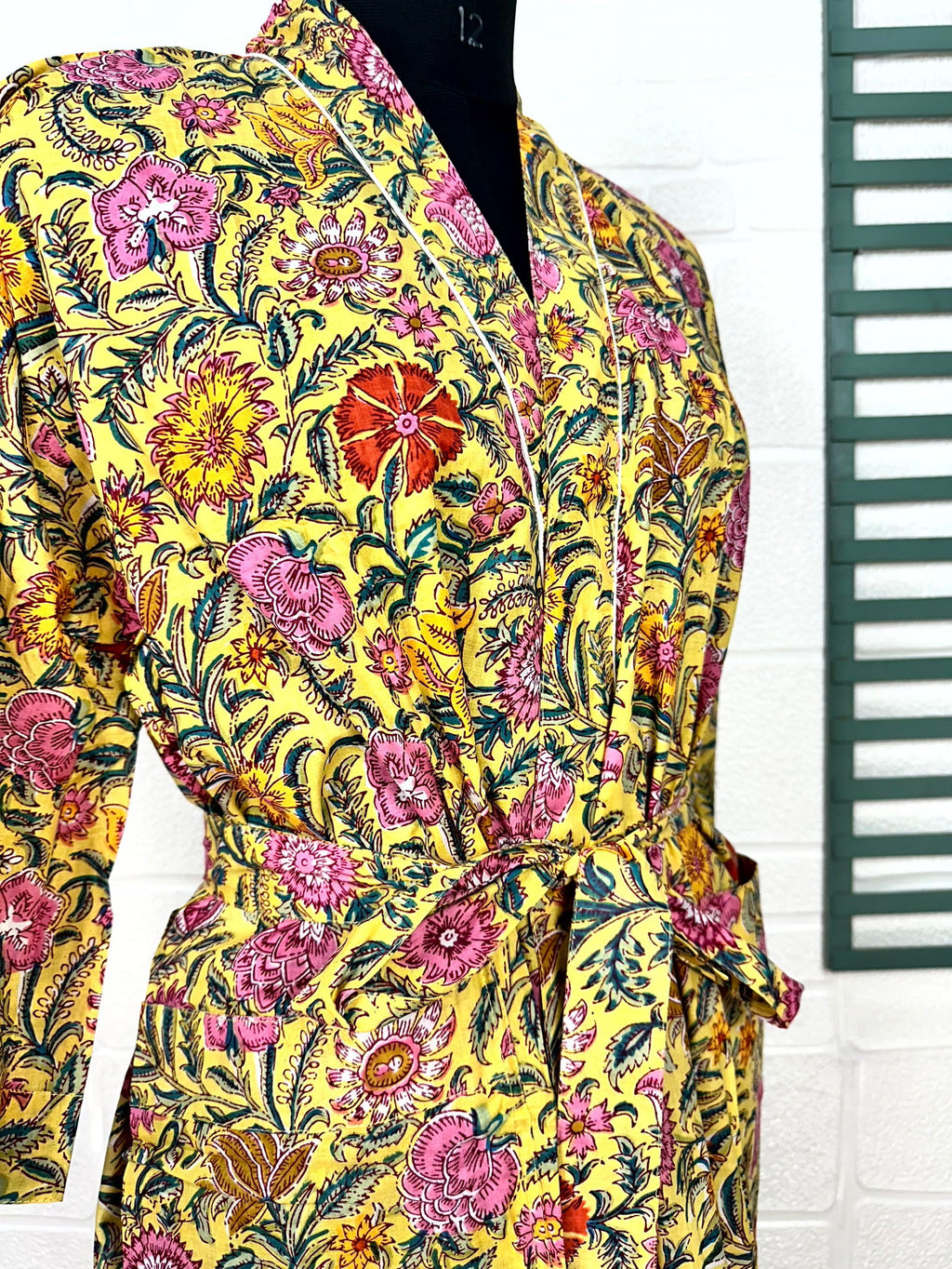 block-printed Cotton Kimono Robe in floral