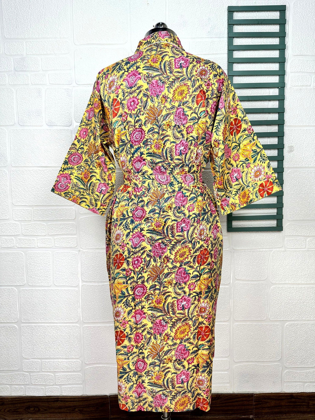 block-printed Cotton Kimono Robe in floral