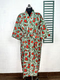 block-printed Cotton Kimono Robe in floral