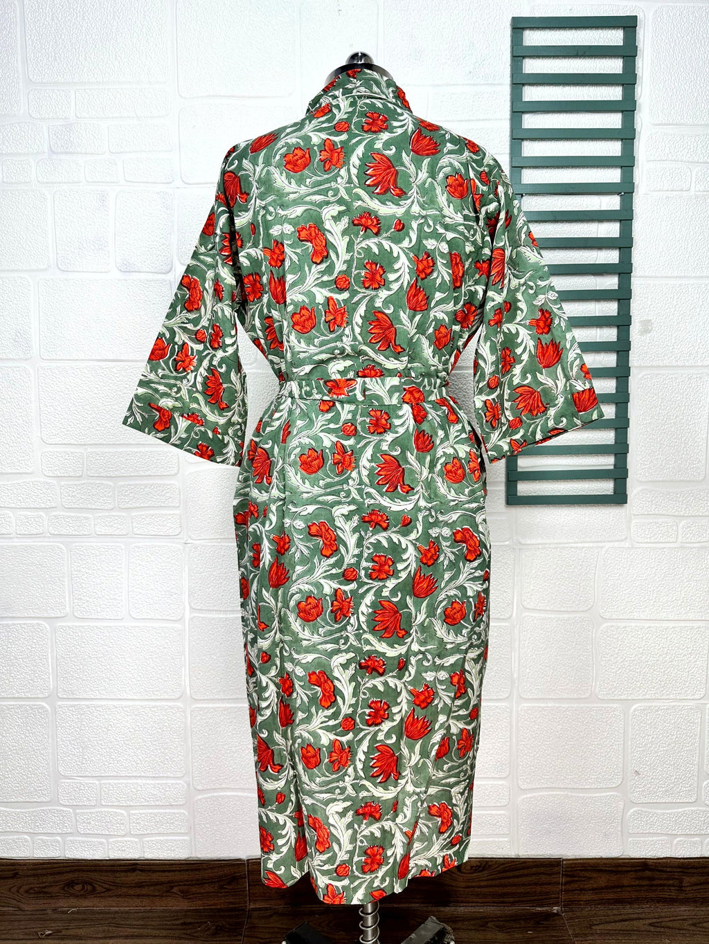 block-printed Cotton Kimono Robe in floral
