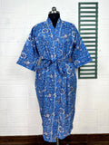 block-printed Cotton Kimono Robe in floral