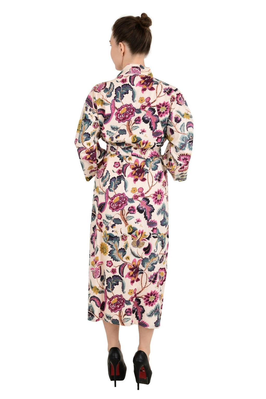 block-printed Cotton Kimono Robe in floral