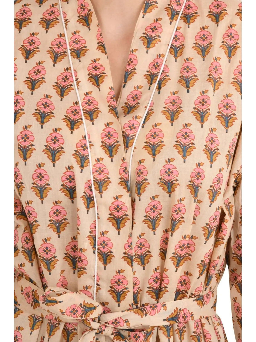 block-printed Cotton Kimono Robe in botanical