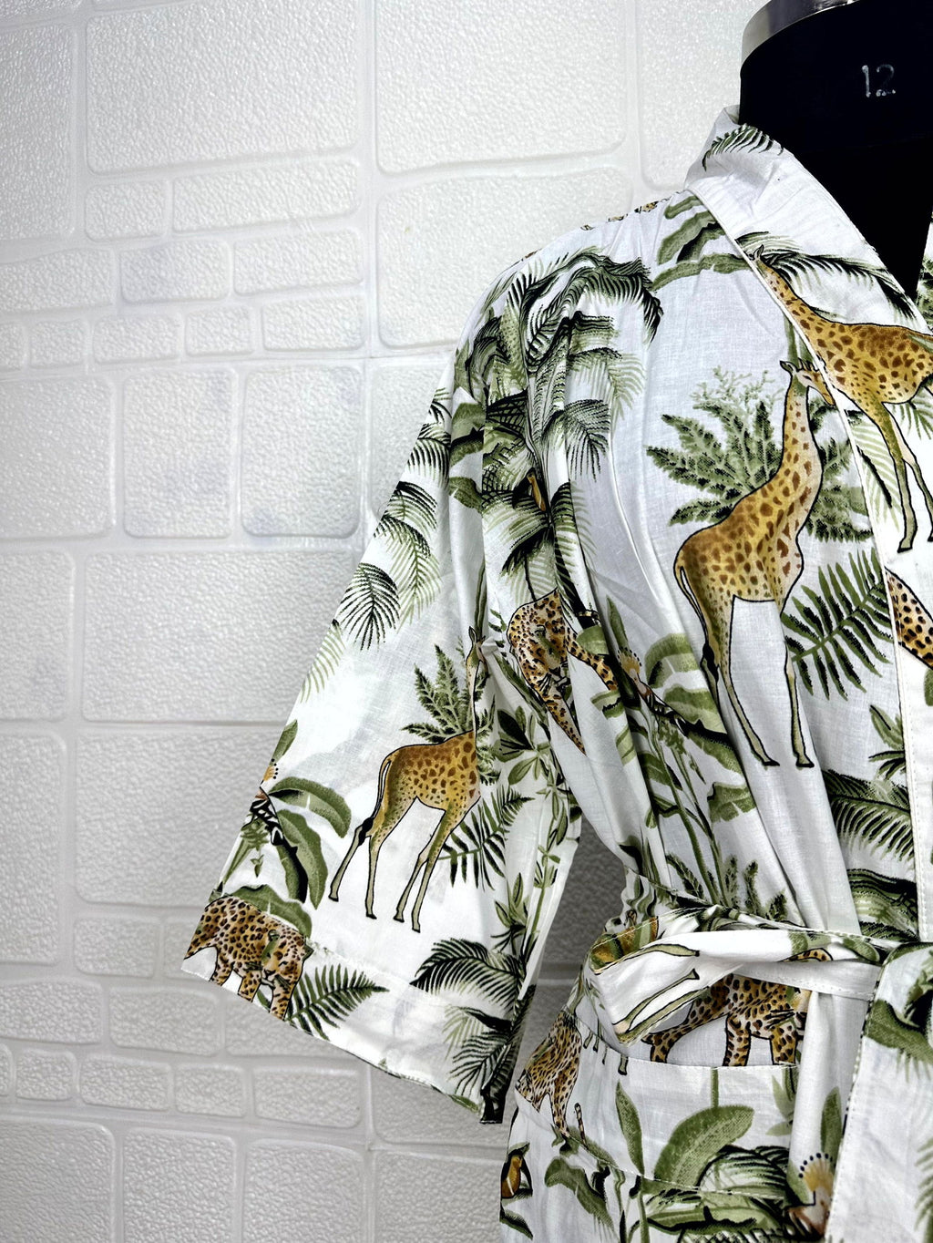 block-printed Cotton Kimono Robe in jungle