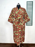 block-printed Cotton Kimono Robe in leaf