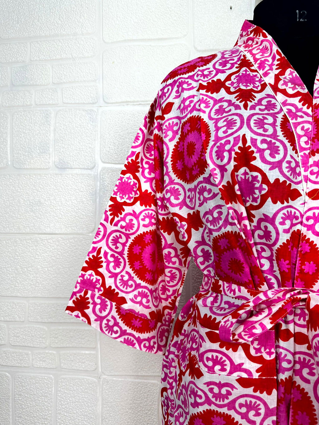 block-printed Cotton Kimono Robe in mandala