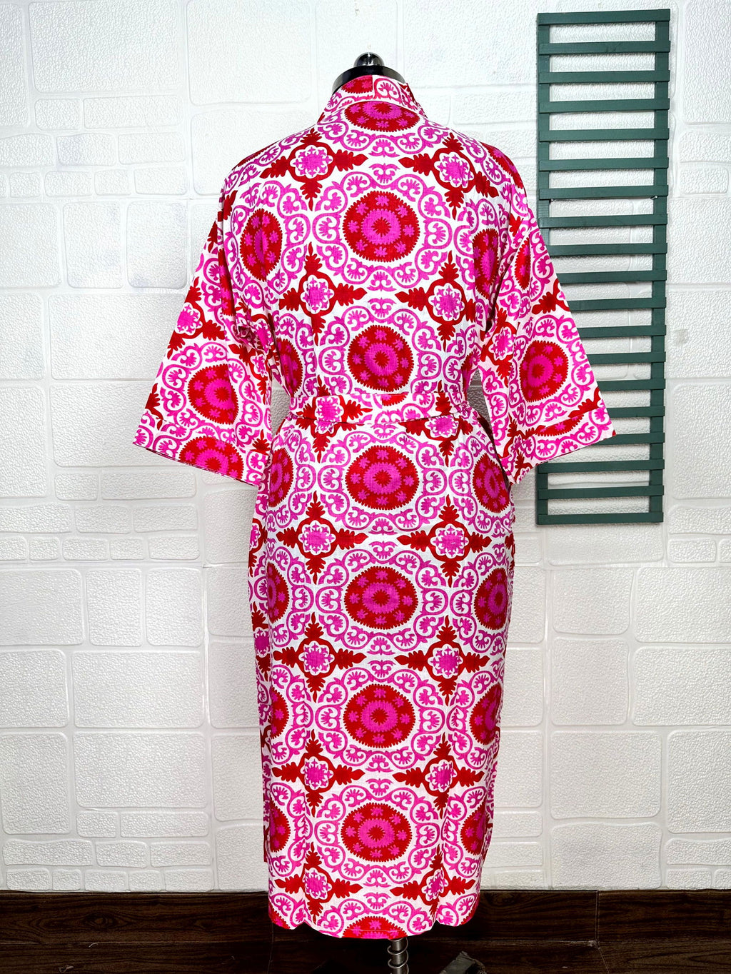 block-printed Cotton Kimono Robe in mandala