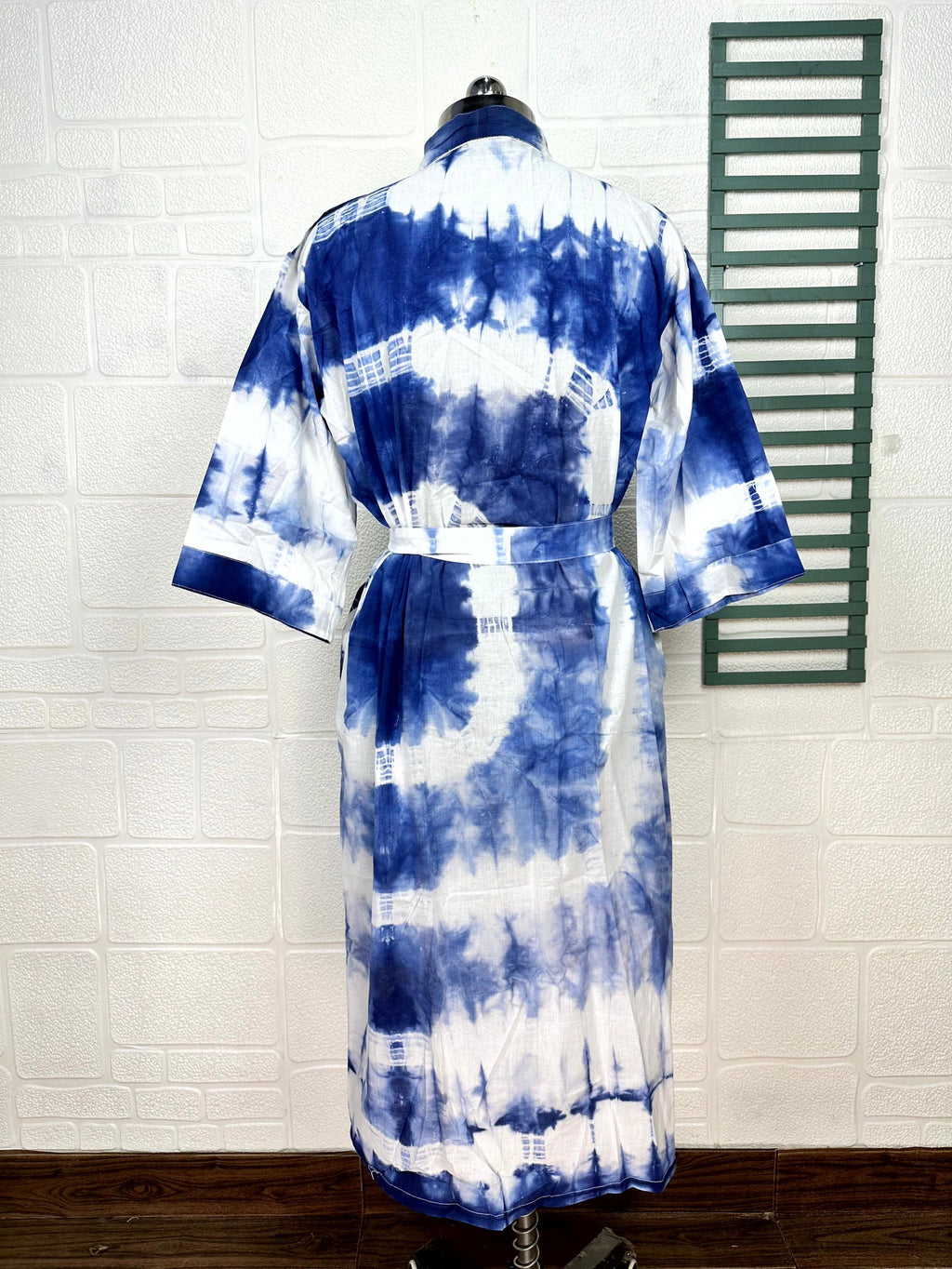 block-printed Cotton Kimono Robe in tie-dye