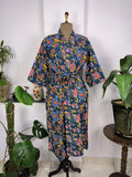 block-printed Cotton Kimono Robe in red floral