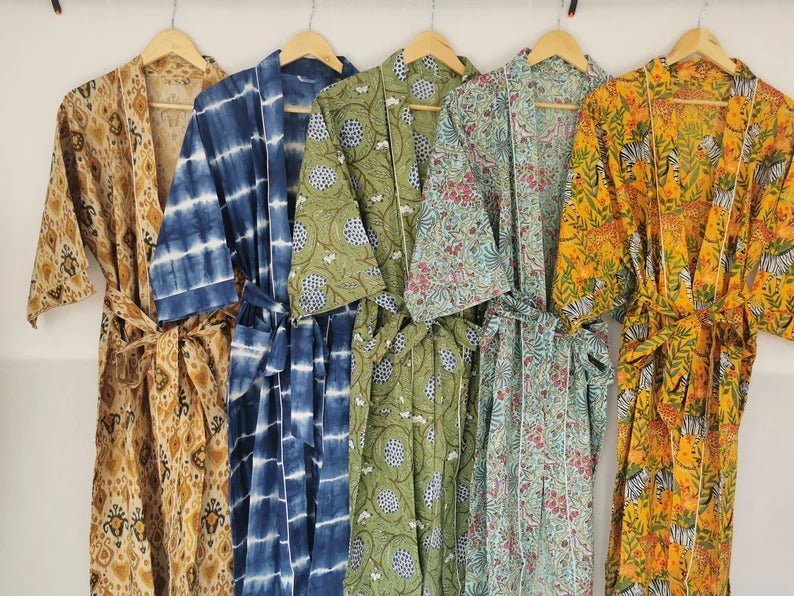 Women's Cotton Kimono Robe in blue indigo tie-dye
