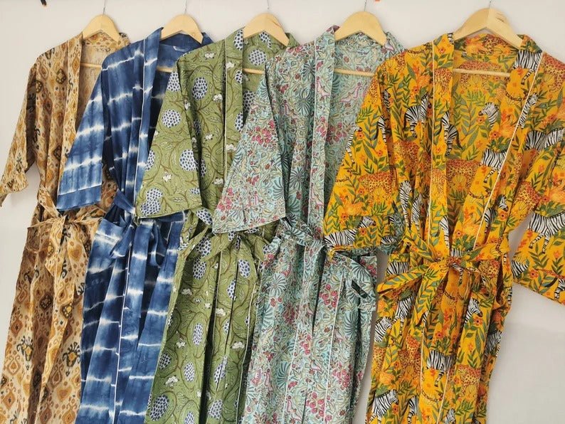 Women's Cotton Kimono Robe in blue indigo tie-dye