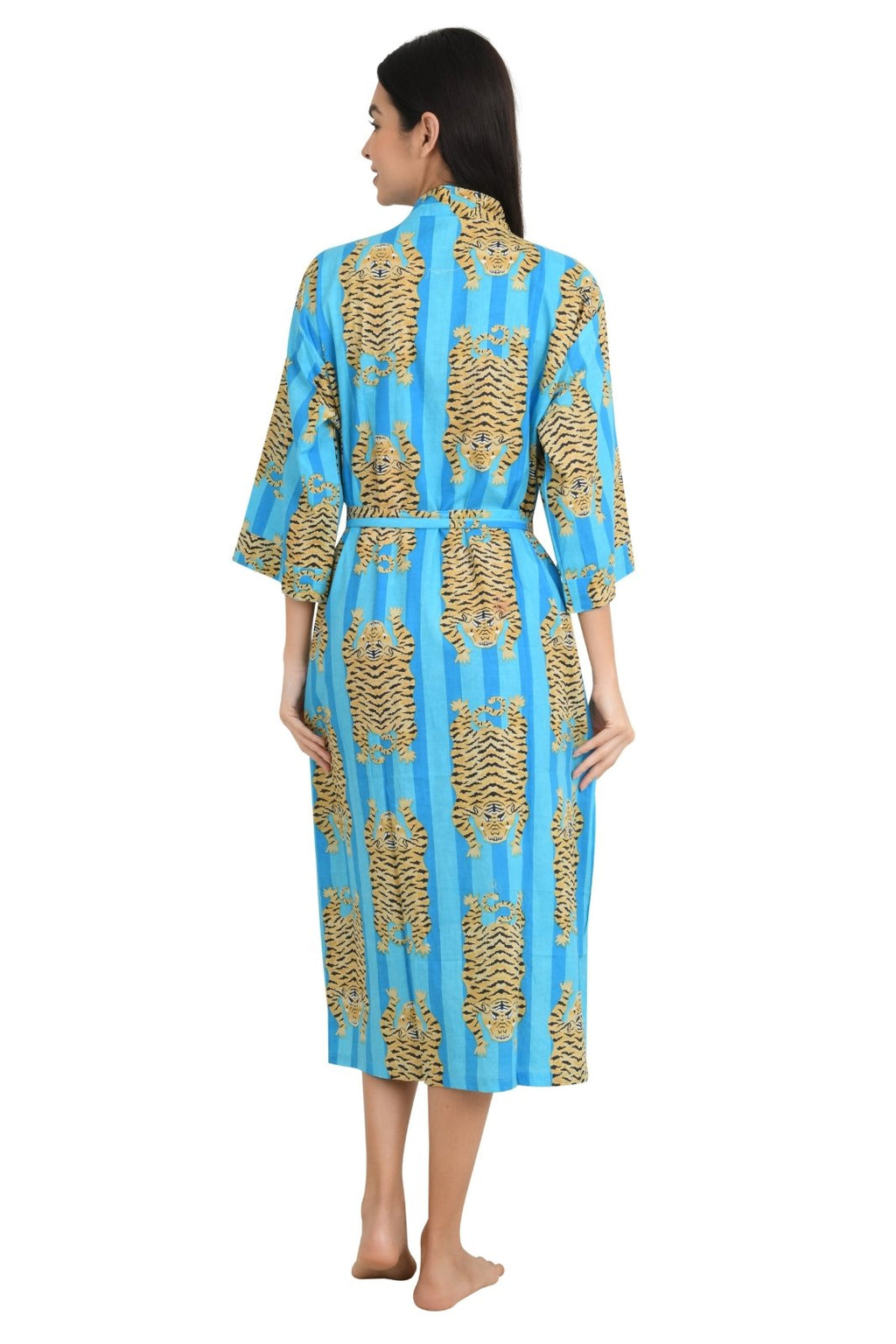 block-printed Cotton Kimono Robe in cheetah