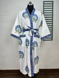 Women's block-printed Cotton Kimono Robe in floral