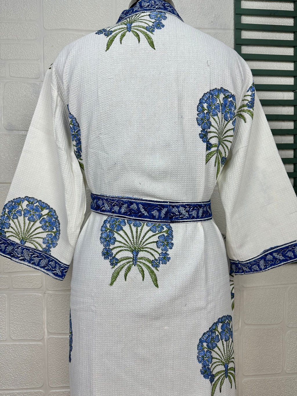 Women's block-printed Cotton Kimono Robe in floral