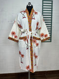 Women's block-printed Cotton Kimono Robe in floral