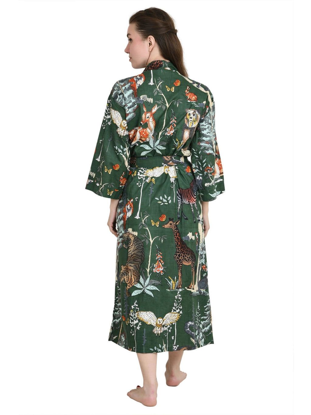 Women's block-printed Cotton Kimono Robe in floral