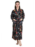 Women's block-printed Cotton Kimono Robe in floral