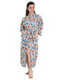 Women's block-printed Cotton Kimono Robe in floral