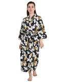 Women's block-printed Cotton Kimono Robe in bird
