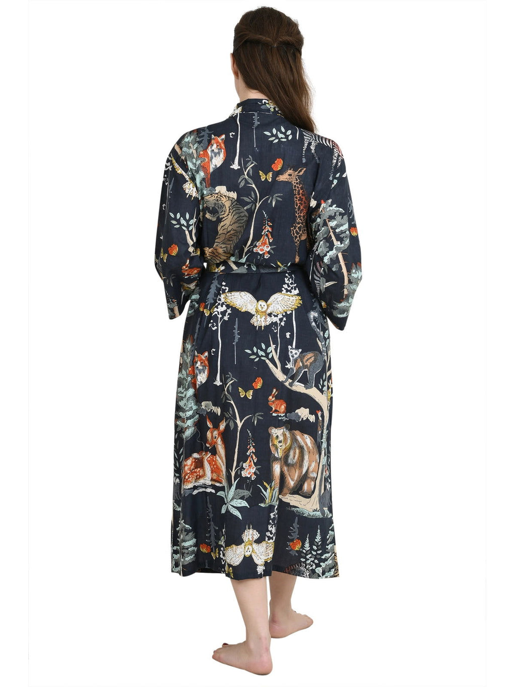 Women's block-printed Cotton Kimono Robe in floral