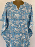 block-printed Cotton Kaftan Dress in blue white bird