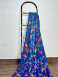 reversible Kantha-stitched block-printed Cotton Throw in blue bird