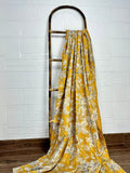 reversible Kantha-stitched block-printed Cotton Throw in yellow gardenia