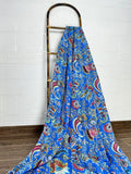 reversible Kantha-stitched block-printed Cotton Throw in blue