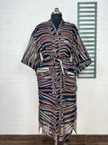 Cotton Kimono Robe in black brown tie-dye
