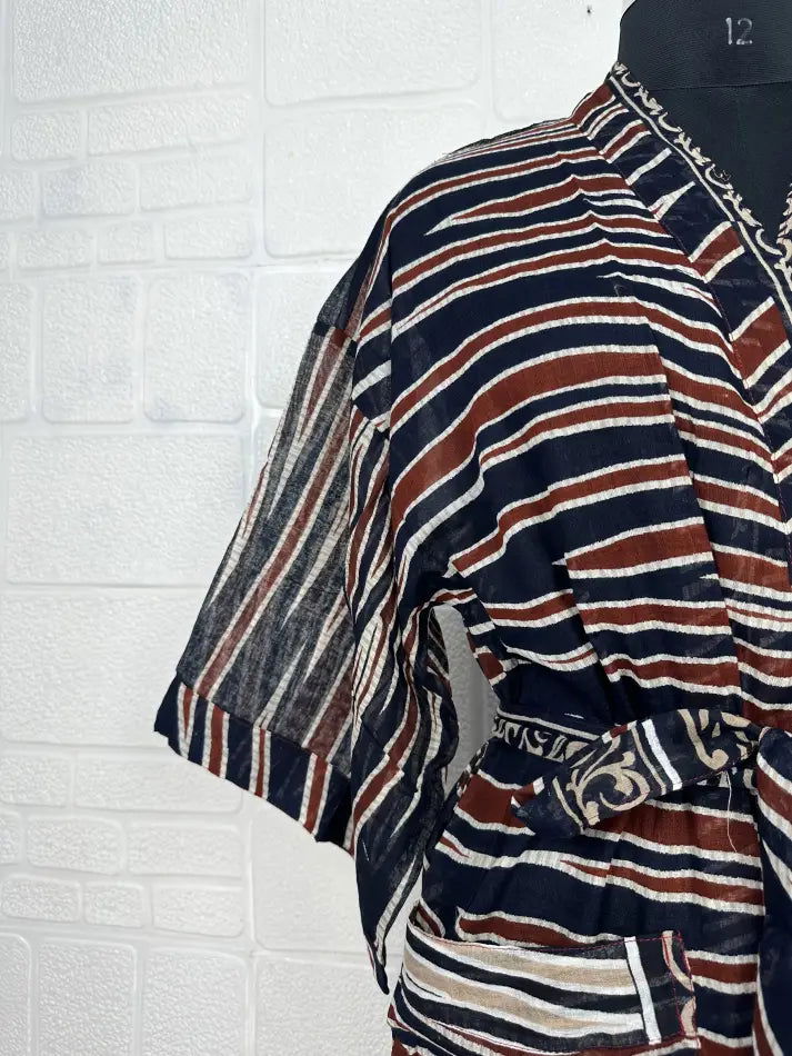 Cotton Kimono Robe in black brown tie-dye