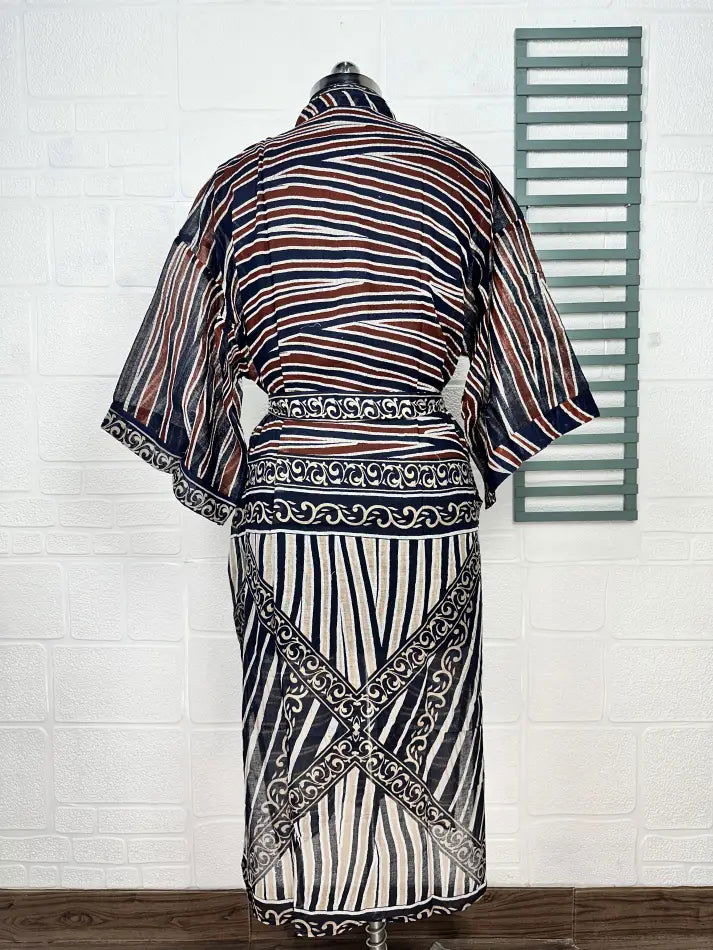 Cotton Kimono Robe in black brown tie-dye