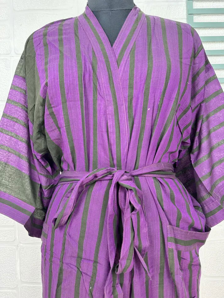 Cotton Kimono Robe in purple black tie-dye
