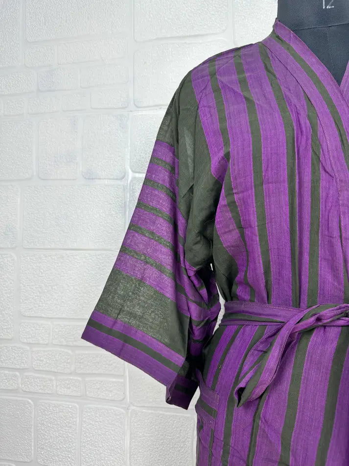 Cotton Kimono Robe in purple black tie-dye