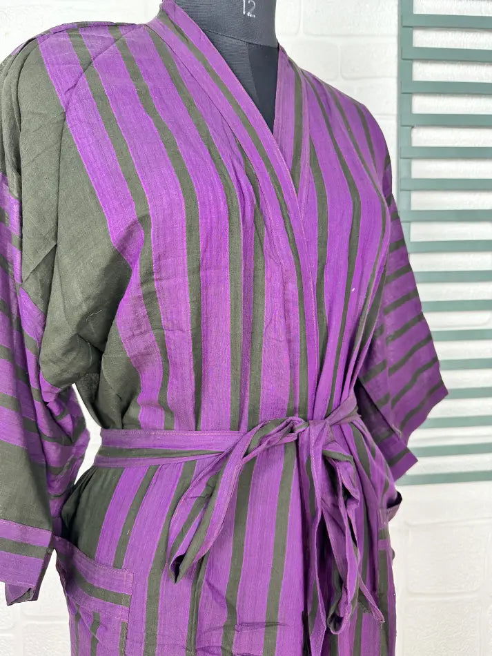 Cotton Kimono Robe in purple black tie-dye