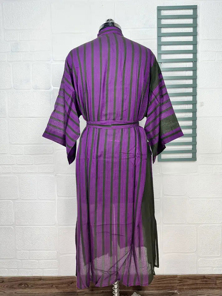 Cotton Kimono Robe in purple black tie-dye