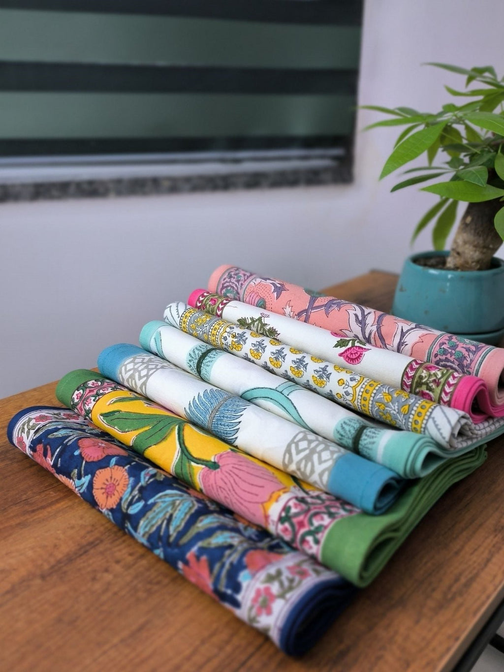 Cotton Table Runner in pink green floral