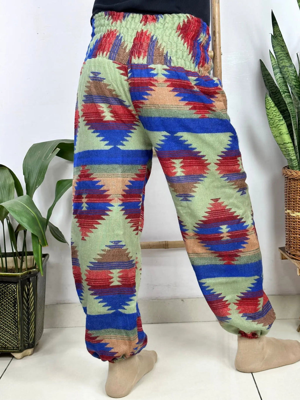Unisex Yak Wool Blend Harem Pants in geometric