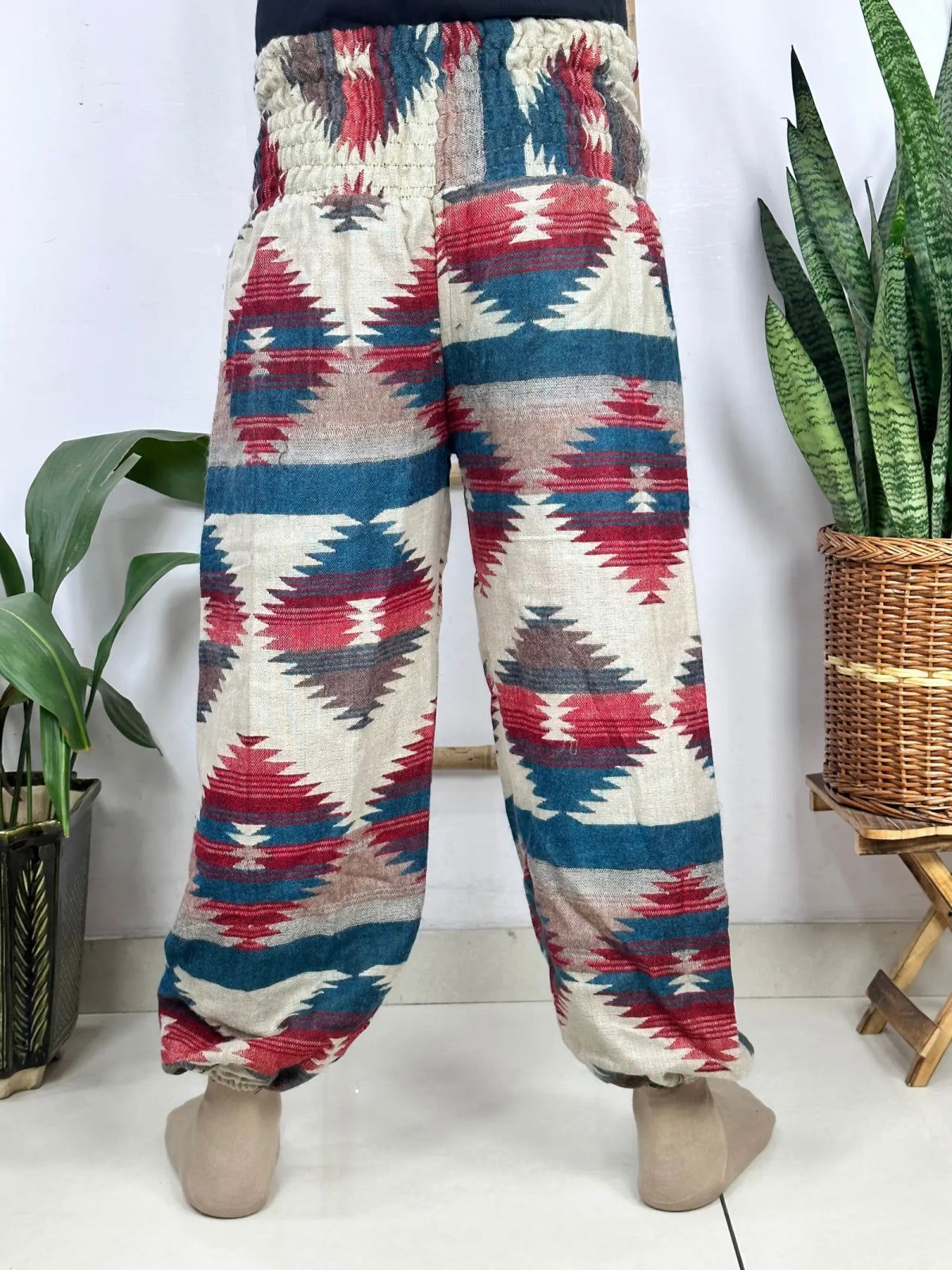 Unisex Yak Wool Blend Harem Pants in geometric