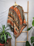 Unisex Yak Wool Blend Hooded Poncho in black red pink blue geometric