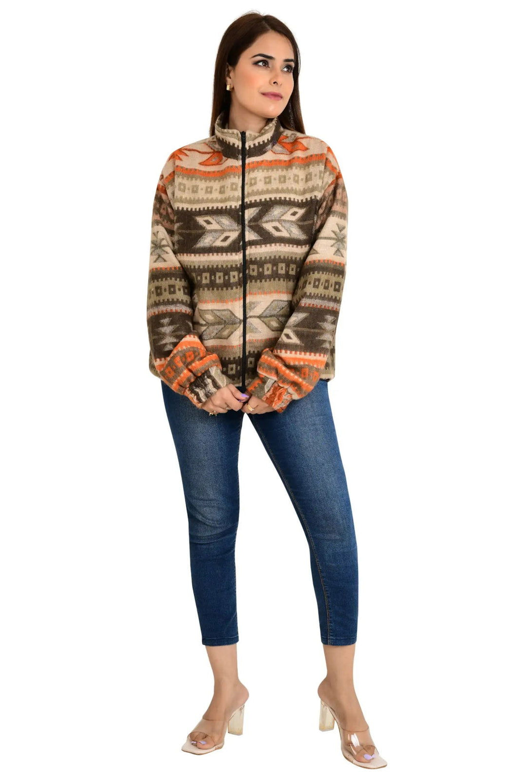 Yak Wool Blend Zip Jacket in diamond with pockets
