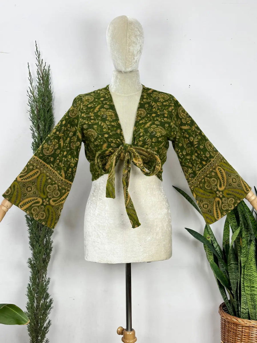 Yak Wool Blend Bell-Sleeve Wrap Top