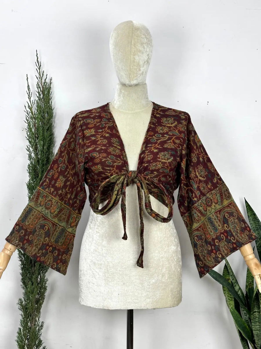 Yak Wool Blend Bell-Sleeve Wrap Top